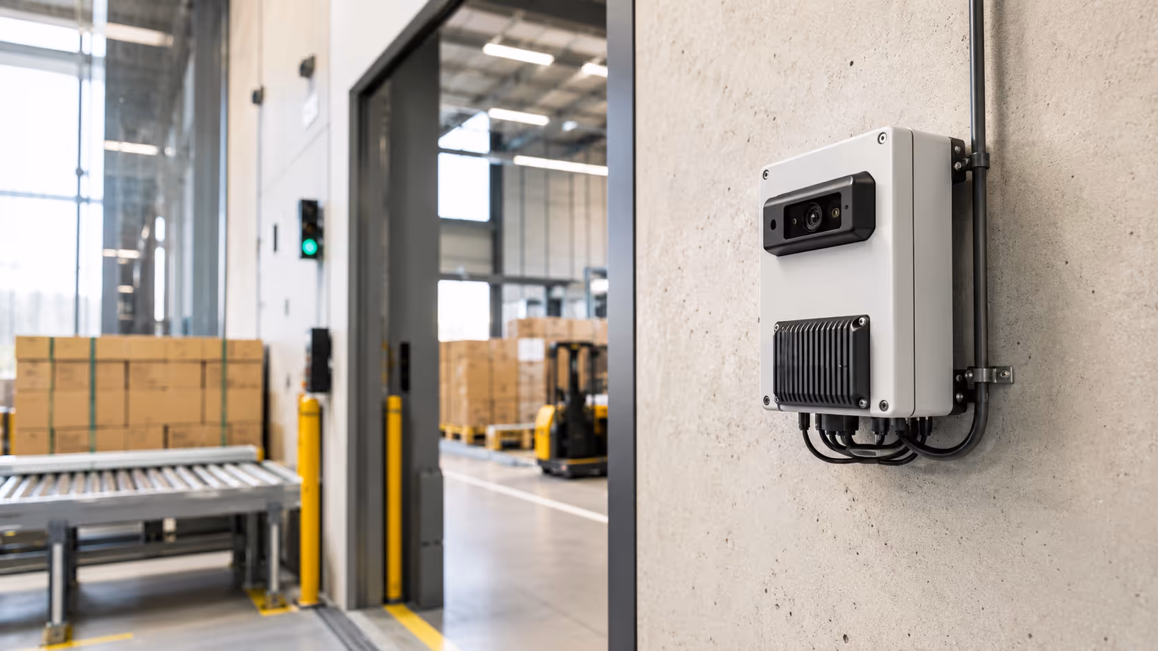 Installed smart sensor in a warehouse environment.