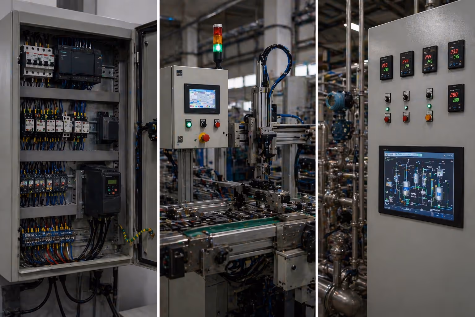 Industrial control panel with touchscreen HMI for automation and monitoring