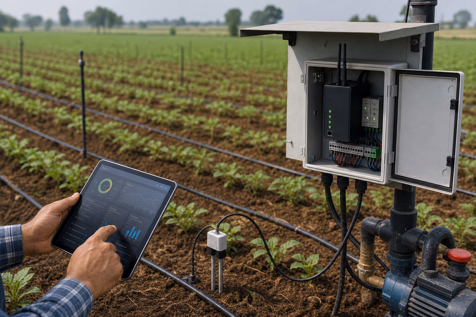 Farm irrigation automation and field monitoring system.