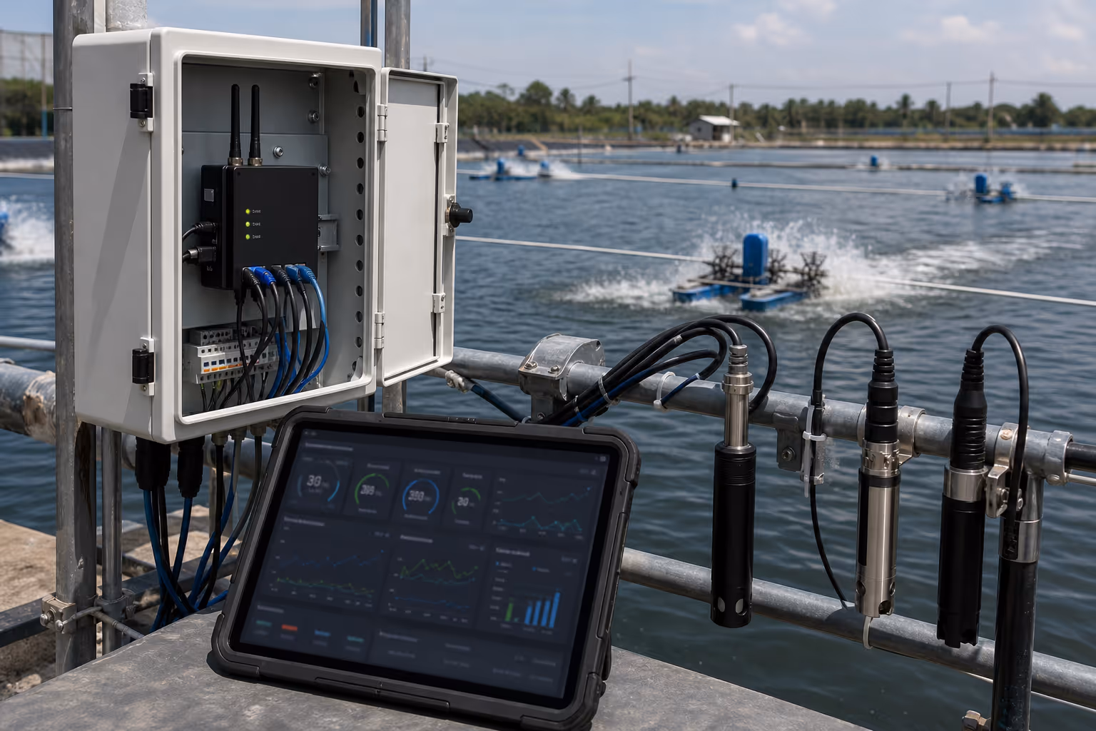 Aquaculture water quality and aeration monitoring system.