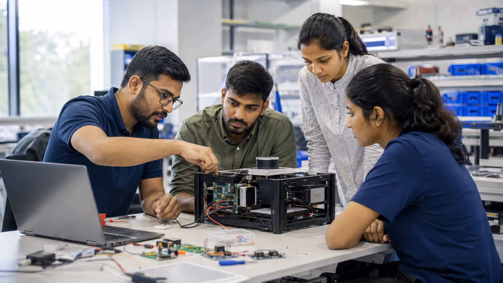 Anthra engineering lab workspace for R&D, embedded systems, and prototype development.
