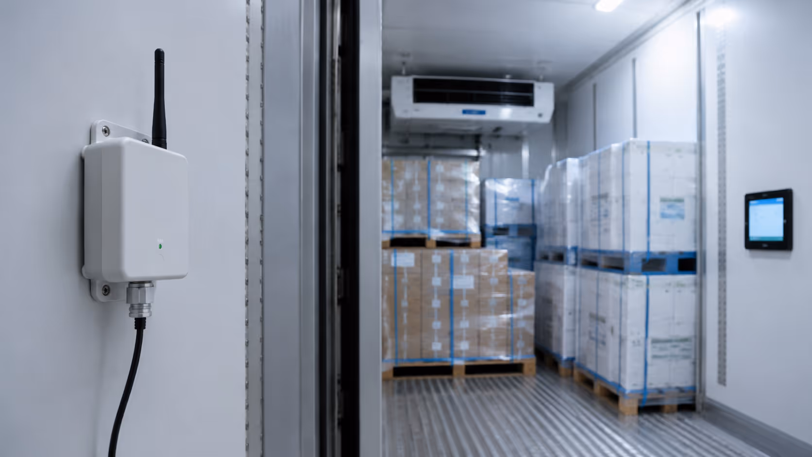 Cargo temperature sensor detail for cold chain transport monitoring.