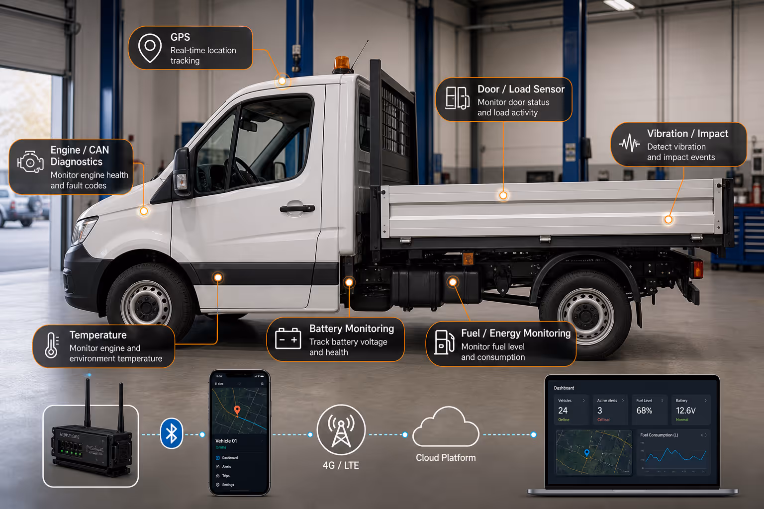 Fleet route tracking and telematics coverage visual.