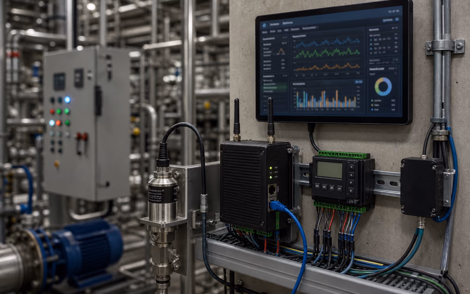 Connected industrial monitoring dashboard and field system.