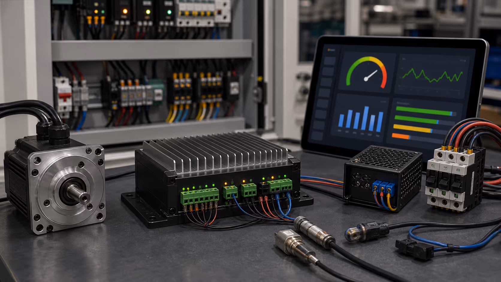 Motor drive and HMI control hardware for machine operation.