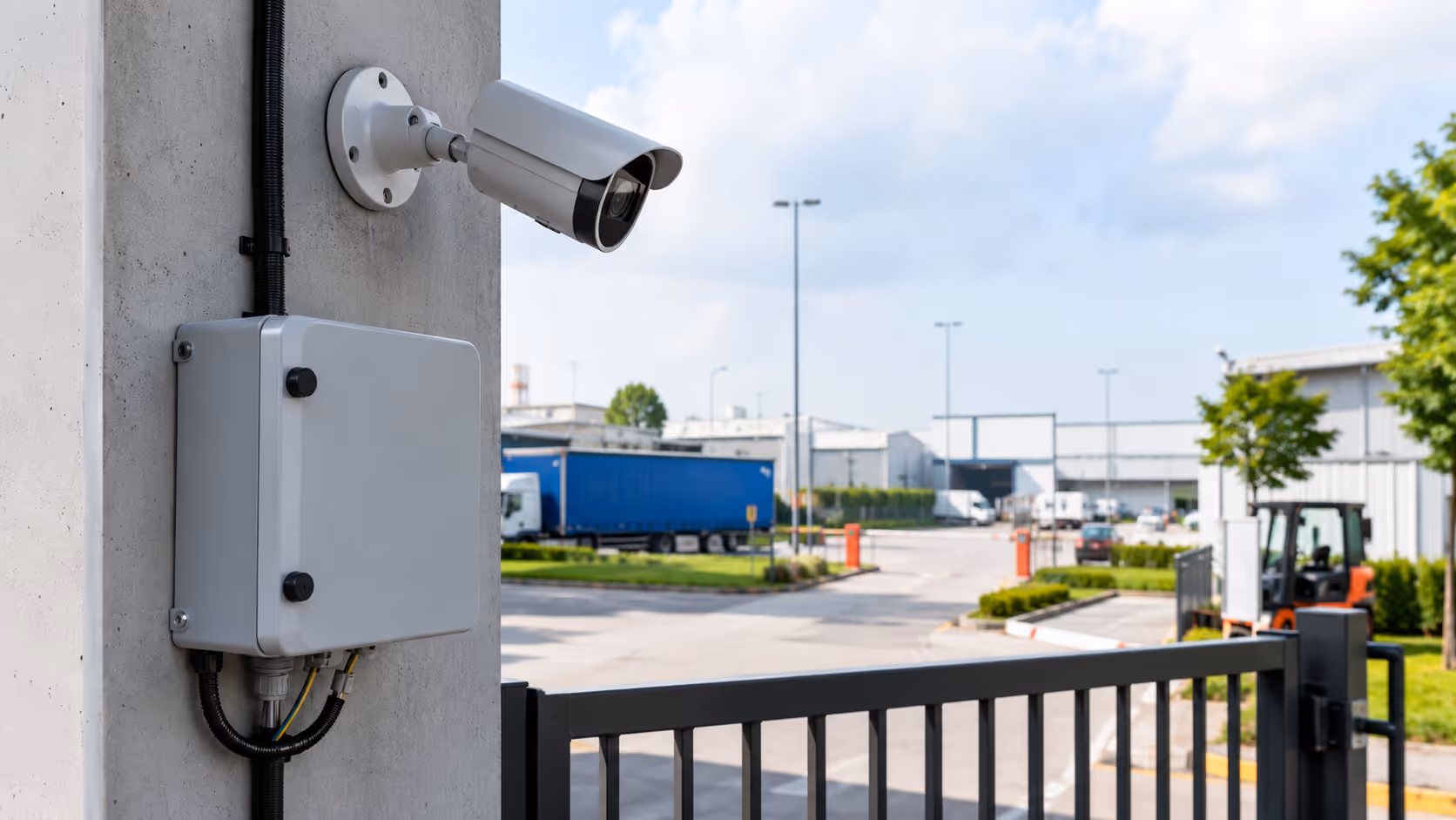 Gated facility camera setup for smart surveillance analytics.