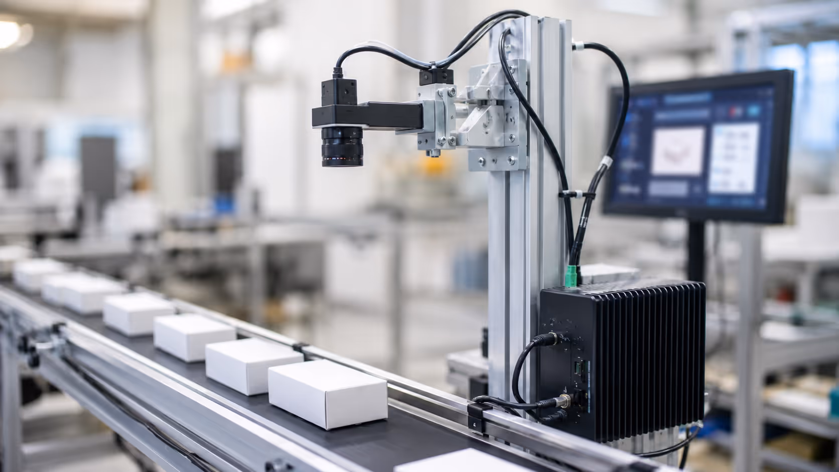 Factory automation camera setup for safety monitoring around equipment.