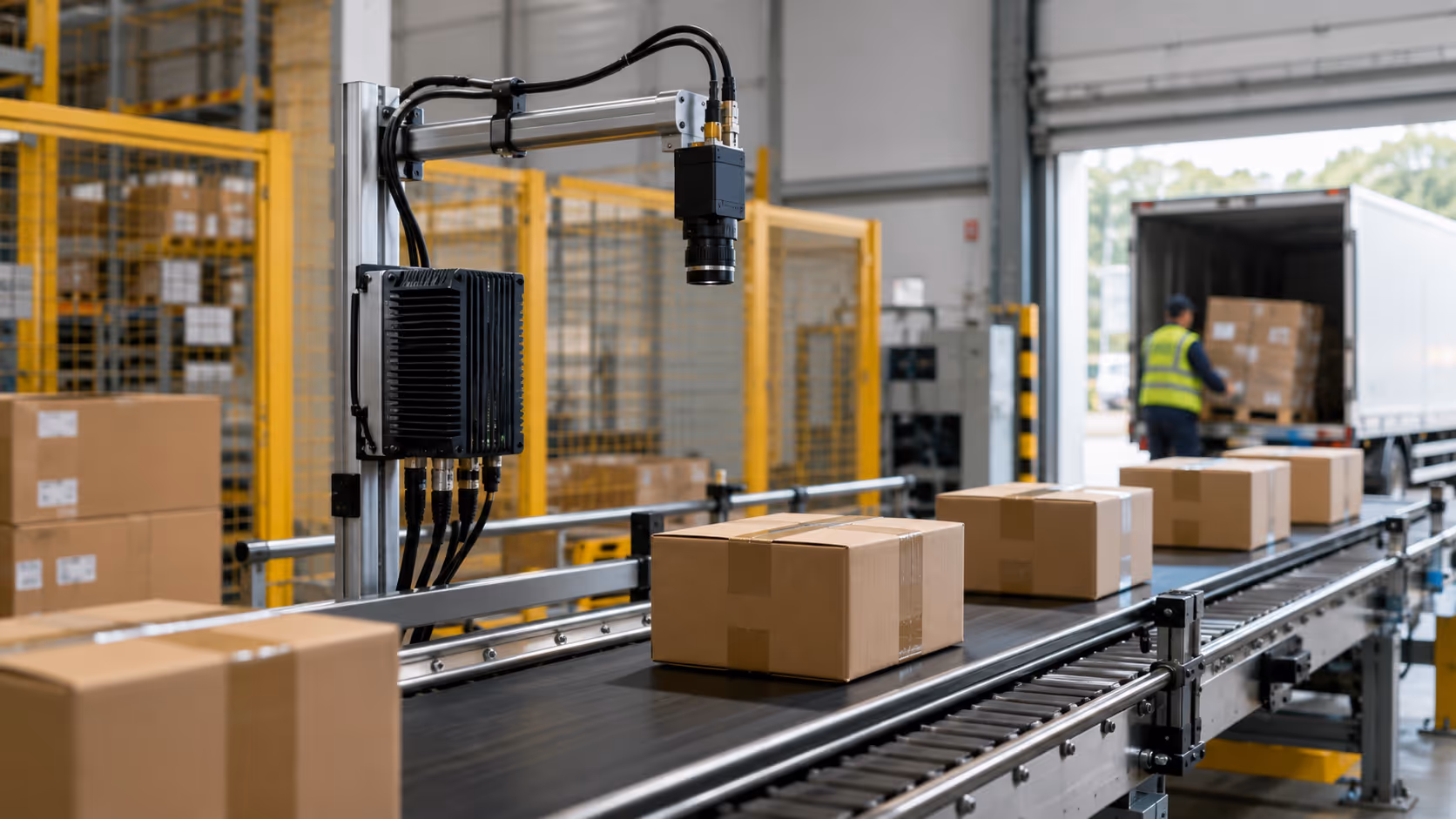 Warehouse conveyor camera setup for object detection and counting.